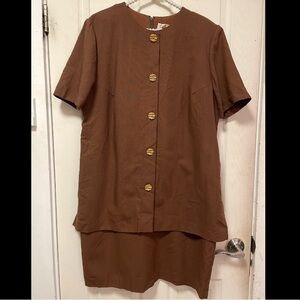 Vintage Jessica Howard Dress Women 16P Layered Shift Dress Brown Bamboo Button